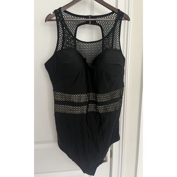 Cacique women’s Swimsuit Size 28 One Piece Black Nude Mesh NWT - Picture 4 of 10